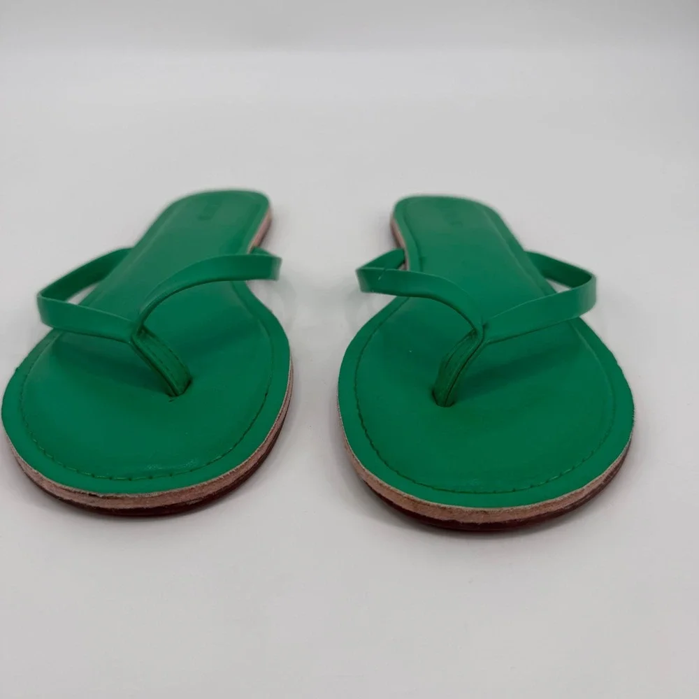 J.Crew Womens Leather Flip Flop Sandals Green Flat Thong Shoes Size 9